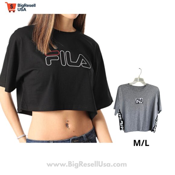 FILA | Women's Gray Crop top Streetwear short GYM Cotton Shirt M/L - Picture 1 of 6